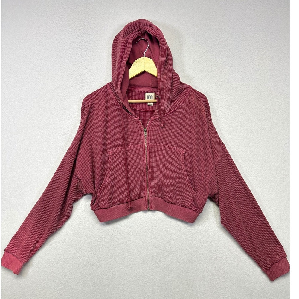 Streetwear Gorpcore BDG Urban Outfitters Womens Small Burgundy Waffle Zip Hoodie